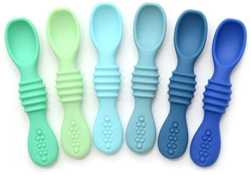 PrimaStella Silicone Chew Spoon Set for Babies and Toddlers - Safety Tested - BPA Free - Microwave, Dishwasher and Freezer Safe - Seaside Palette