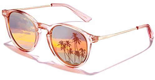 AVAWAY Retro Vintage Polarisierte Sonnenbrille Damen Runde UV400 Schutzbrille mit Leichte Rahmen