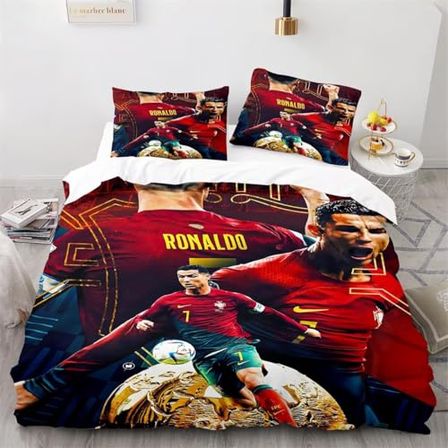 Enfunt-Home Fußball-Stars Bettwäsche Set 2 Teilig Bettbezüge Mikrofaser 1 Bettbezug 135x200cm Mit Reißverschluss Und 1 Kissenbezug 80x80cm