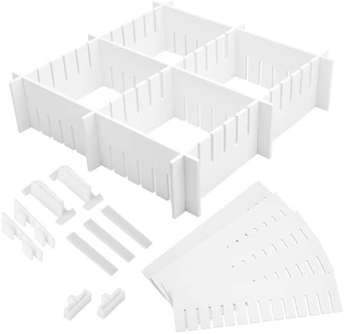 TOPBATHY Verstellbares Schubladenteiler Set 34 Stück Kunststoff Organizer Für Küche Schlafzimmer Büro 18.5 Zoll X 2 Zoll Mit Multifunktionalen Verbindern Für Flexible Aufbewahrung