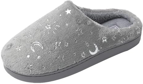 JOMIX Zapatillas Casa Mujer de Felpa Pantuflas con Estampado de Estrella y Luna Peluche Suave Cómoda Invierno Otoño Interior Exterior (Gris Claro, 39)