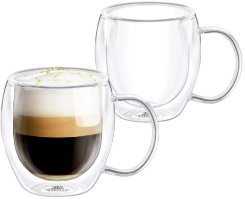 Wilmax | Doppelwandige Thermogläser mit Henkel | 2er-Set | 500 ml | Trinkgläser | Thermotassen | Teeglas | Latte Macchiato Gläser Set | Kaffeegläser | Cappuccino Gläser