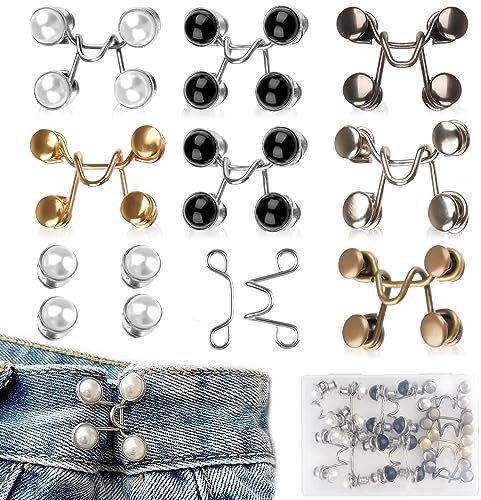 8 Paare Knöpfe Hosen Enger Machen, 2 Stile Einstellbar Hosenbund Enger Machen, Pearl Jean Knopfnadeln, Hose Enger Machen Clip, Verstellbare Jeansknöpfe für Hosen Jeans Damen Rock