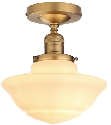 Pathson Vintage Flush Mounted Ceiling Lighting with Milk White Glass Shade, Mid-Century Style Ceiling Light Fixture for Hallway Foyer Loft Living Room Bedroom