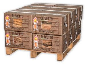 Legna da ardere di Olivo in scatola da10kg su bancale per caminetti stufe e barbecue (160Kg)