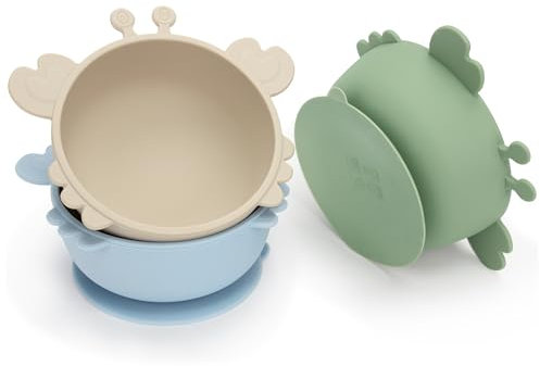 MOJINL 3 Stück Baby Breischale Silikon Baby Schüssel mit Saugnapf, BPA-Frei Kinderschüssel Kinder Schale Rutschfest Essen Geschirr Set für Kinder Kleinkinder, Spülmaschinenfest und Mikrowellengeeignet