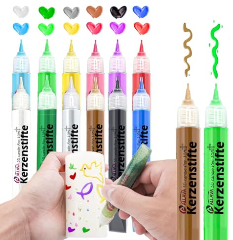 ALLAVA 12 stycken ljuspennor, ljusmålningsset 10 ml vaxpennor för ljus, dopljus gör-det-själv tillverkningsset, perfekt för att dekorera ljus och design (kristalllim)