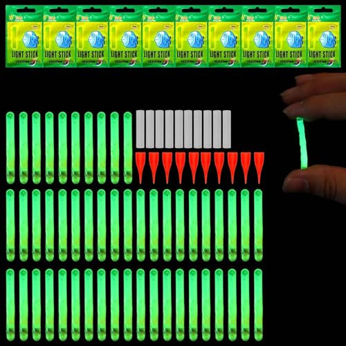 MisFun 50 PCS Fluorescent Baton Lumineux Peche, 4,5 x 37mm Bâtons Lumineux pour Canne à Pêche, Starlight Peche Glow Stick Pêche de Nuit, pour Canne à Pêche, Lumière de Pêche de Nuit