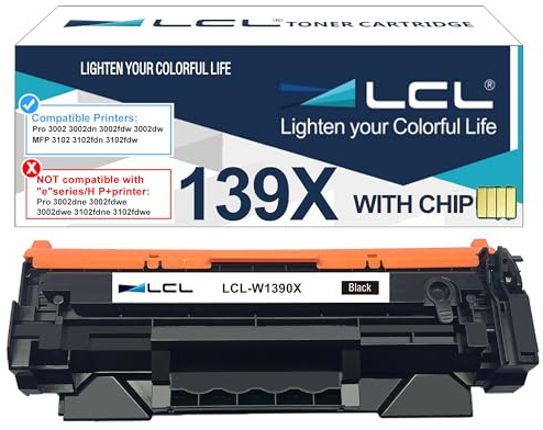 LCL 139X Schwarz mit CHIP Tonerkartusche kompatibel für HP 139A W1390A 139X W1390X kompatibel für HP LaserJet Pro 3002 3002dn 3002dw 3002fdw MFP 3102 3102fdn 3102fdw Drucker (1 Packung)