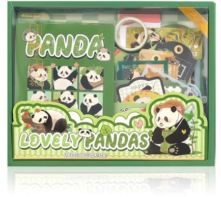SAVOSWEET Kit Scrapbooking Completo, Panda Set di Accessori per Scrapbook Estetico Bullet Journal, Set Fai Da Te con Quaderno A6, Nastro Washi, Adesivi, Carta Decorativa, Blocco Note, Biglie