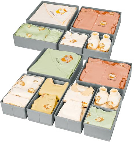 DIMJ Organizer per Cassetti Organizer per Armadio, Divisori per Cassetti Separatori per Cassetti Organizzatore Cassetti, per Calze, Biancheria Intima, 12 Pezzi, Grigio chiaro