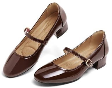 Hingswink Mary Jane Shoes - Décolleté con tacco basso, 5,1 cm, con cinturino alla caviglia regolabile, Caff, 36.5 EU