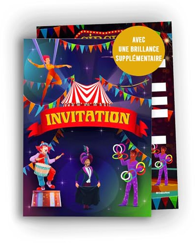 Edition Colibri – Cartes d’invitation anniversaire cirque enfant, Lot de 10 invitations à remplir, A6, Fête garçon et fille, Cartes colorées et amusantes