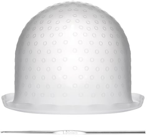 MBAIYO Punched Silicone Highlight Hair Cap with Needle, Professional Reusable Highlighting Poked Hole Cap for Color Hair Salon Hairdressing Dyeing Staining Tools for Women and Men (White)