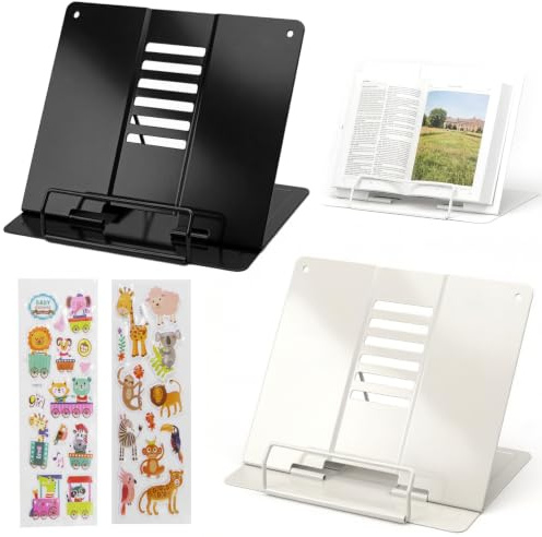 2 Stk Leseständer Metall, 6-fach verstellbar, Kochbuchhalter & Tabletständer,Verstellbarer Kochbuchständer, Tablet-Buchständer für Küche, Büro, Schule, Zuhause（Schwarz+Weiß）