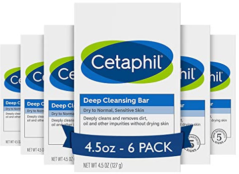 Cetaphil Deep Cleansing Face & Body Bar for All Skin Types, 6 Count