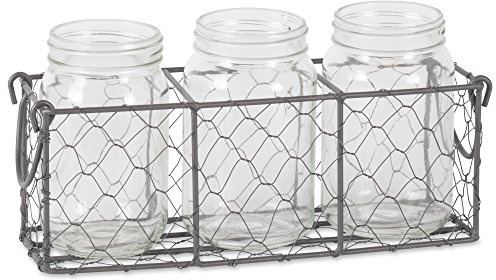 DII Chicken Wire Collection Farmhouse Vintage, Caddy with Vases, Vintage Gray