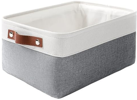 MANGATA Small Fabric Storage Basket, Organiser Box for Home, Bedroom, Dorm, Office, Clothes(S, Cold Grey)