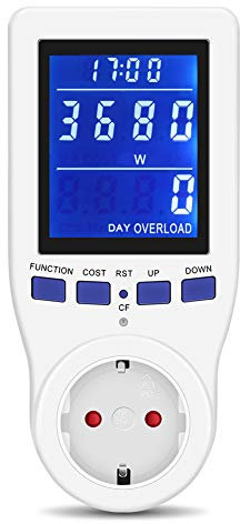 Misuratore di Potenza, Presa UE Misuratore di Watt Misuratore di Potenza con Retroilluminazione Schermo LCD Monitor di Energia Consumo di Elettricità Volt Amp Watt Consumo di KWh