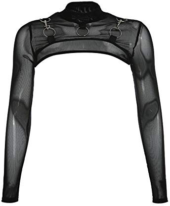 Ypser See Through Mesh Crop Top Sheer Open Front Shrug Fishnet Arm Sleeves Shirts with Release Plastic Buckles