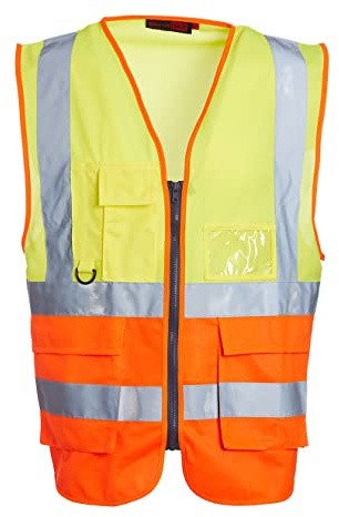 Blackrock Yellow & Orange Premium Hi Vis Vest With Pockets, Size Large | ID Pouch & Key Loop, Mens Womens Reflective High Vis Vests With Secure Zip, Safety Vest Security Clothing, Fully EN Certified