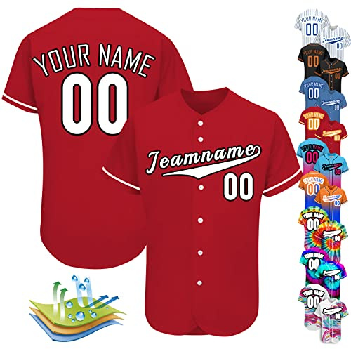 T-shirt da baseball personalizzata per uomo donna bambino stampa numeri nome bottoni uniforme sportiva, Rosso-Bianco-11, S-4XL