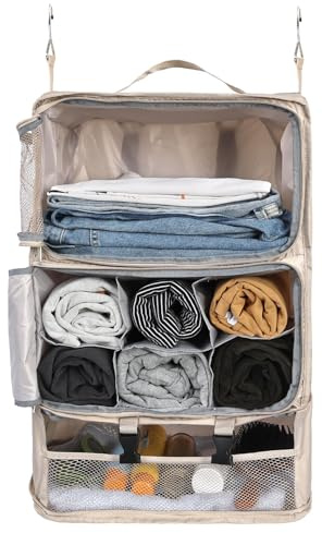 Surblue Colgando Estantes Bolsa de Almacenamiento de Viaje Bolsa de Compresión Cúbica de Empaque para Maleta Plegable con Capa de Extensión Gran Capacidad Beige XXL