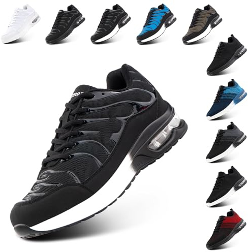 Hitmars Baskets Homme Femme Chaussures de Sport Running Coussin d'air Sneakers Légères Chaussures de Marche Course Respirantes Fitness Jogging Outdoor Gym Noir Blanc EU 43