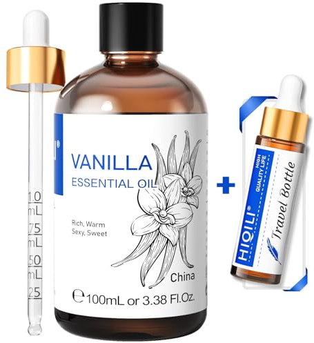HIQILI 100ml Olio Essenziale di Vaniglia, Fragranza Forte per Lozioni per il Corpo, Produzione di Candele, Sapone, Aromaterapia