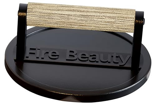 Fire Beauty 6.5 Pre-Seasoned Cast Iron Smash Burger Press for Grill