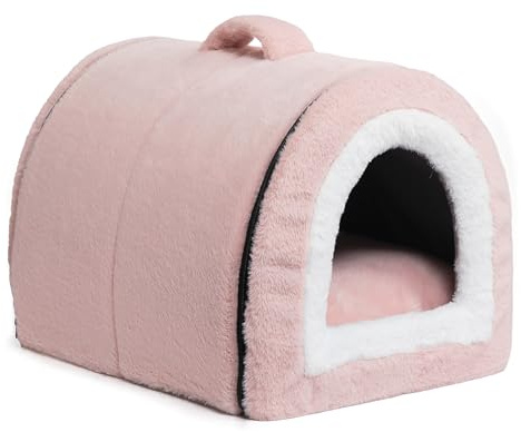 Hollypet Cat Bed Small Dog Bed, 2-in-1 Foldable Plush Pet Beds | for Cats and Small Dogs, Cozy & Soft Pet Cave Beds Indoor Outdoor, Light Pink