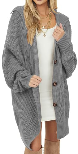 crazy bean Cardigan Maglione Donna Cardigan Lungo Knitted Cardigan Elegante Sweater Casual Manica Lunga a Maglia Autunno Inverno Giacca Calda con Tasche(Grigio,XL)