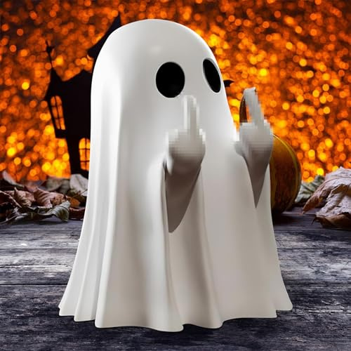 Beinup Statuetta Fantasma di Halloween, Statuetta Spettrale, Decorazione per Halloween e Desktop, Bianco, 11.5 cm (W) x 12.5 cm (H), Glossy