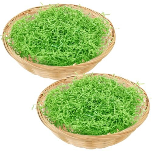 Bluelves 2 Paniers de Pâques + 100g Vert d'herbe de Pâques,Panier de Pâques Tressé,Cadeaux de Pâques,Pâques Petit Panier de Rangement,Panier de Raphia DIY pour Enfants Pâques Décoration