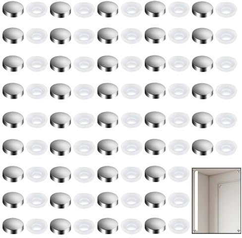 60 PCS Screw Cover Caps Silver Shower Screen Screws Small Clip-On Screws Decorative Cap for No 6-8 Gauge Screws Cover Caps for Mirror Screws