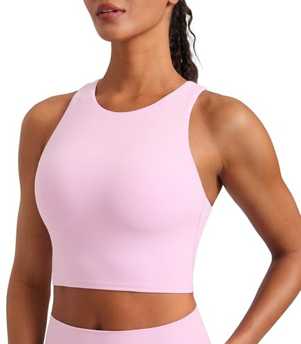 CRZ YOGA Butterluxe Höghalsade Crop Tops | Lätt stöd, avtagbara vadderingar, yoga, extremt mjuk, brottarrygg, långa sport-BH:ar för kvinnor