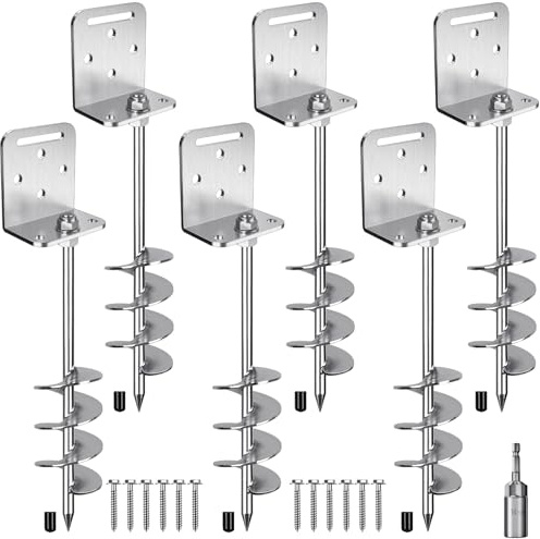 6 Pack 18 Screw in Ground Anchors Trampoline Anchors Kits 2.7 Wide Spiral Mobile Home Anchors with L Bracket Fence Earth Anchor Playset Anchor for Swing Set, Shed, Tent, Canopy, Soccer Frame