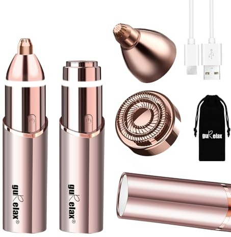 Gurelax Rasoir électrique pour le visage pour femme (luxe 2 en 1), doux et rapide, tondeuse à sourcils pour menton, lèvres, visage, nez