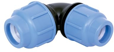 SAB Conector de codo de 90° reducido Ø 25 x 20, empalmes de compresión Blueseal 16 de PP, PN16, para empalme de tubos de polietileno, para instalaciones de riego