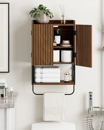 Apetaccat® Armadio da Bagno a Parete, Armadietto in Legno per Medicinali con Mensola Regolabile, Unità di Stoccaggio a Muro Salvaspazio per Bagno, Cucina e Soggiorno (68,5 x 39 x 18 cm, Noce Moderno)