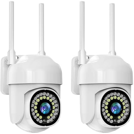 NiCola Security Camera Outdoor, 2PCS Wifi Home Security Camera, Wireless CCTV Camera 355° Smart Person Detection Auto Tracking, Color Night Vision, with 2-Way Audio, 2.4G&5G, IP66 Waterproof