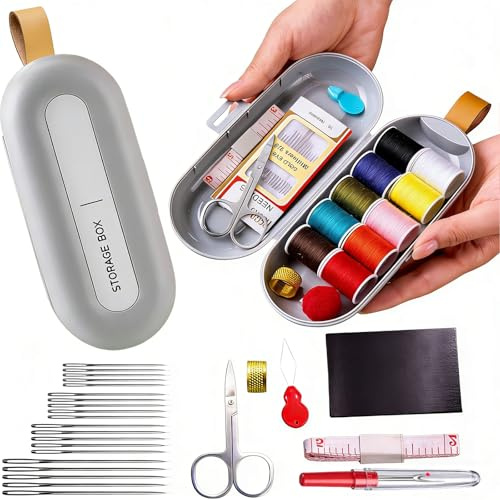 Kit de couture 34 pièces avec 16 aiguilles à coudre en acier, 11 fils colorés, dé à coudre, ruban à mesurer, découseur et ciseaux, accessoire de couture portable pour débutants, ménage, voyages et