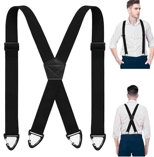 Chersun 1.48 Inch Braces for Men Trousers, Wide Heavy Duty Mens Braces with 4 Strong Clips, Adjustable Button Men's Suspenders Brace Wide under Clothes for Trousers Pants Jeans - Black