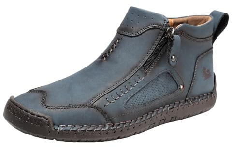 XDFVC Mens Casual Leather Shoes Ankle Chukka Boots Vintage Renaissance Barefoot Boots Handmade Soft Sole Zipper Mid Top Slip On Loafers Shoes Fashion Lightweight Walking Driving Booties
