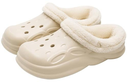 Generisch Zuecos para mujer, forrados, impermeables, antideslizantes, para invierno, mullidos, cálidos, de espuma viscoelástica, para el tiempo libre, para casa, zapatillas de fieltro, beige, 39 EU