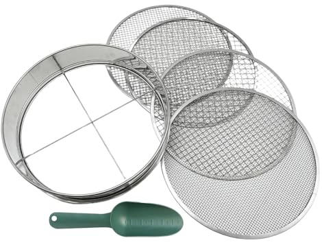 Genérico Set di setaccio per lo sporco - Setaccio per terra da giardino da 30 cm | Filtro in acciaio inox, kit setaccio leggero da 30 x 30 cm con 4 schermi a rete e spatola per concime, Pa