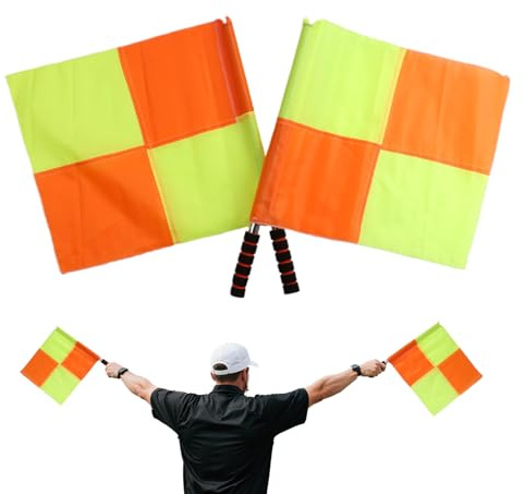 Banderas de árbitro de fútbol – Bandera de juez de línea | Bandera de juez de línea de fútbol, 45 cm, 2 unidades, mango ergonómico naranja y amarillo, señales para árbitro, equipo oficial de fútbol