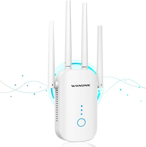 WONLINK AC1200 Amplificador Señal WiFi 5G/2.4G Puerto Ethernet, MU-MIMO | Repetidor WiFi, Doble Banda con Puerto Ethernet, 4 Antenas, Repetidor/Router/Ap Modos para Hogar y la Oficina, EU Plug