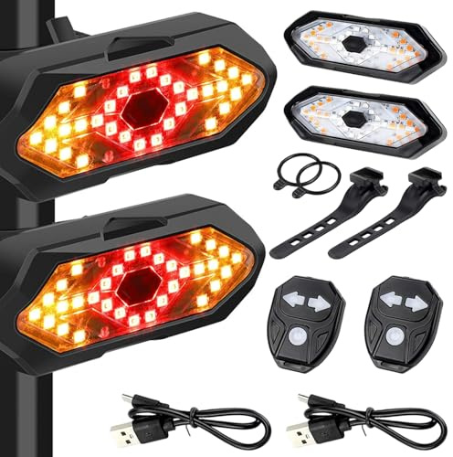 Mini Bike Lights, 2 Sets Bike Tail Light with Turn Signals Wireless Remote Electric Scooter Turn Signals USB Rechargeable Waterproof Flickers & Constant Light