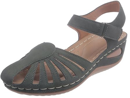 Générique Women's Comfortable Spartan Sandal – Closed Toe Wedge Sandals Women's Openwork Sandalette Breathable Lightweight Sandals with Ankle Strap Casual and Chic Sandalette